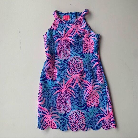 Lilly Pulitzer Other - Lilly Pulitzer Girls Size 10 Multi Sophelia Shift Dress Scalloped Hem Tropical